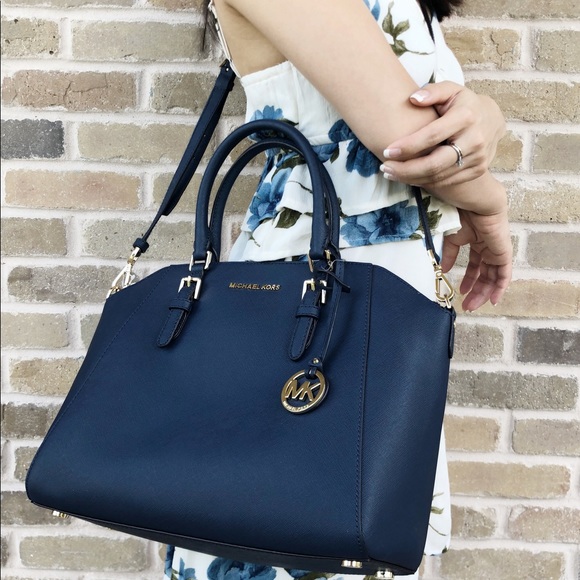 Michael Kors Ciara Large Satchel Bag Navy - Picture 4 of 8